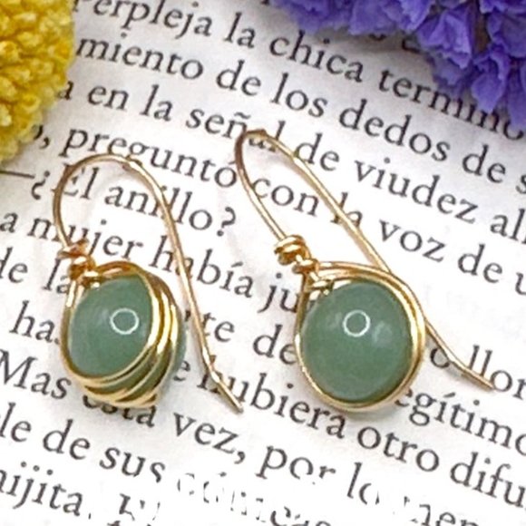 Alquimia Jewelry - Aventurine gold drops dangle earrings/manifesting prosperity and joy